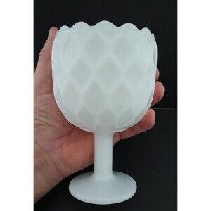 Vintage Anchor Hocking Textured Diamond Pattern White Milk Glass Stemmed Chalice